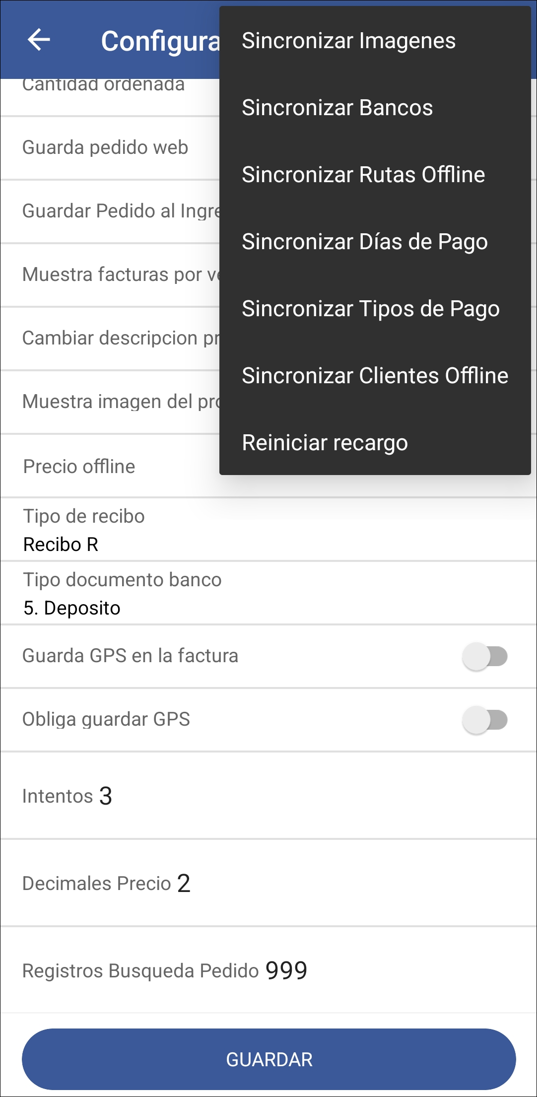 GOMserver App Configuracion Sincronizar
