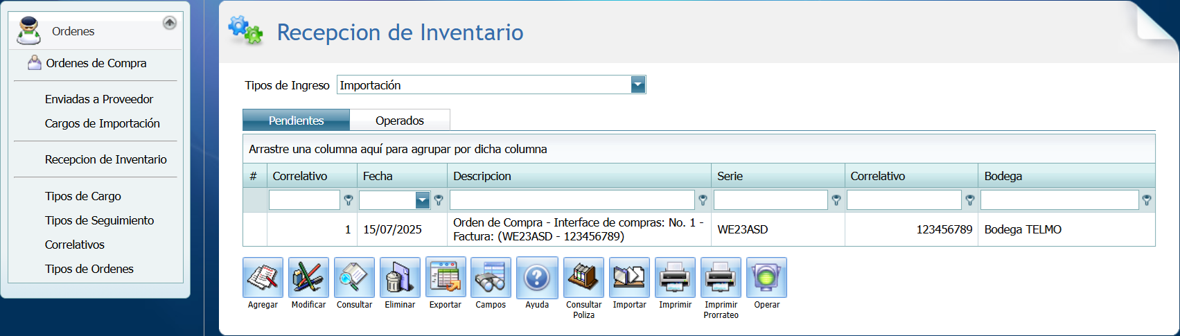 Compra Ordenes Recepcion de Inventario