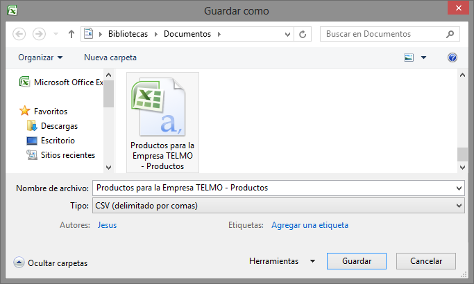 Producto Nuevo Masivo Excel 3 Guardar como CSV