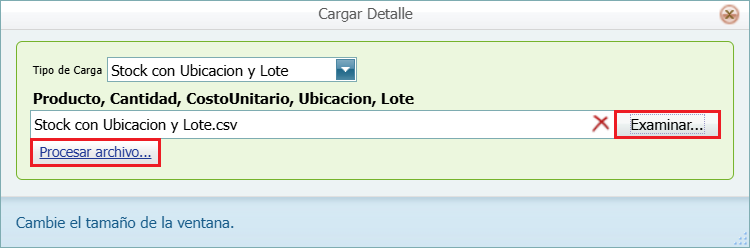 Ingreso con Costo Stock con Ubicacion y Lote Procesar