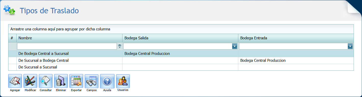 Tipos de Traslado Seleccion