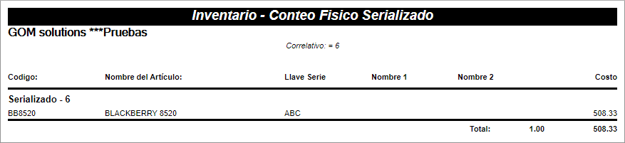 Inventario Reportes Serializados Reporte