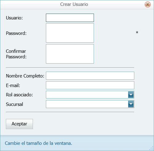 Seguridad Usuarios Prospecto Crear Usuario en Blanco
