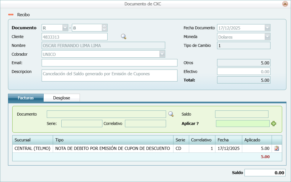 S F Cupon Descuento Cliente Recibo
