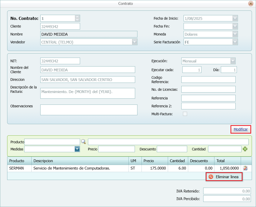 Cuentas por Cobrar Contratros Modificar