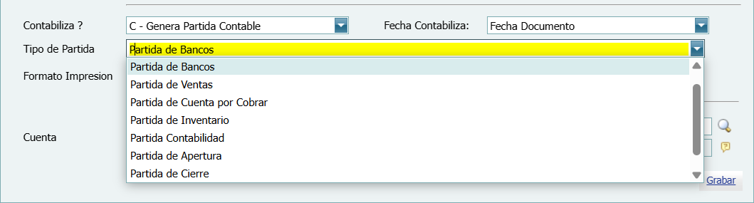 Bancos Transferencias Tipos Modificar Tipo Partida