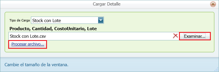 Ingreso con Costo Masivo Stock con Lote Procesar