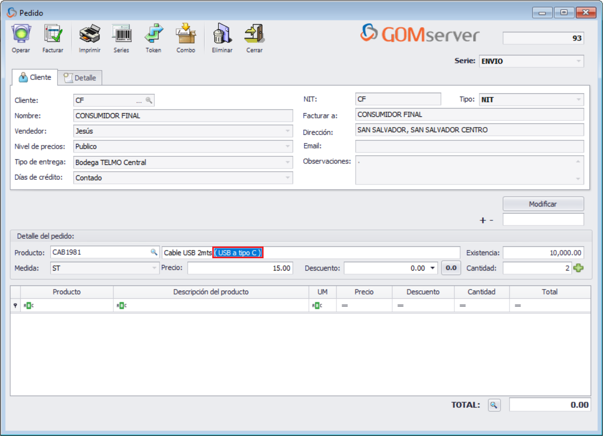 GOMserver Windows Pedido Agregar Descripcion