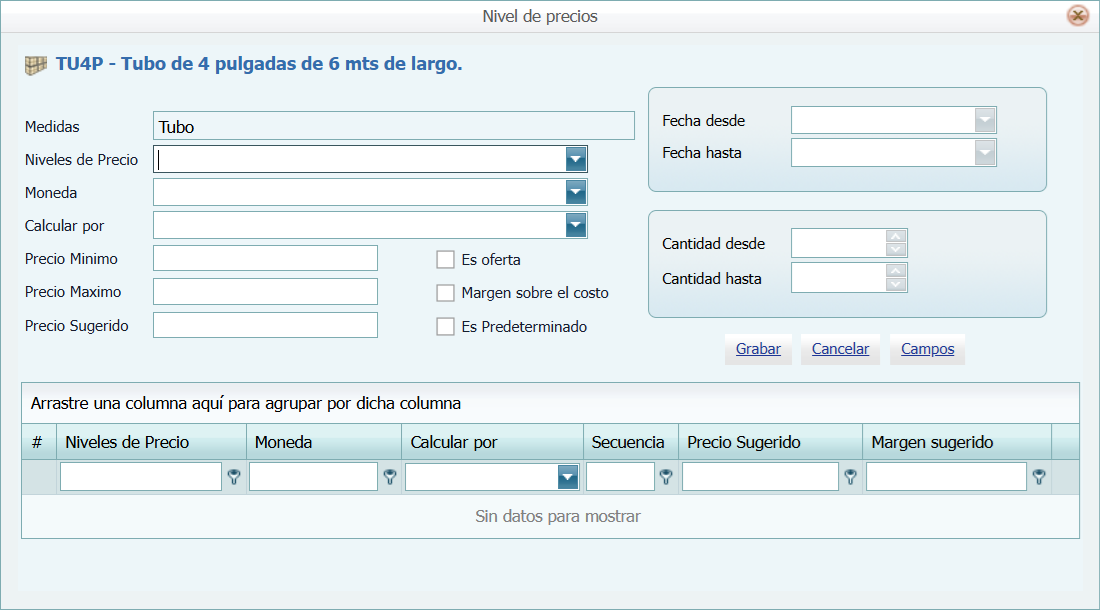 Producto Medida Precio