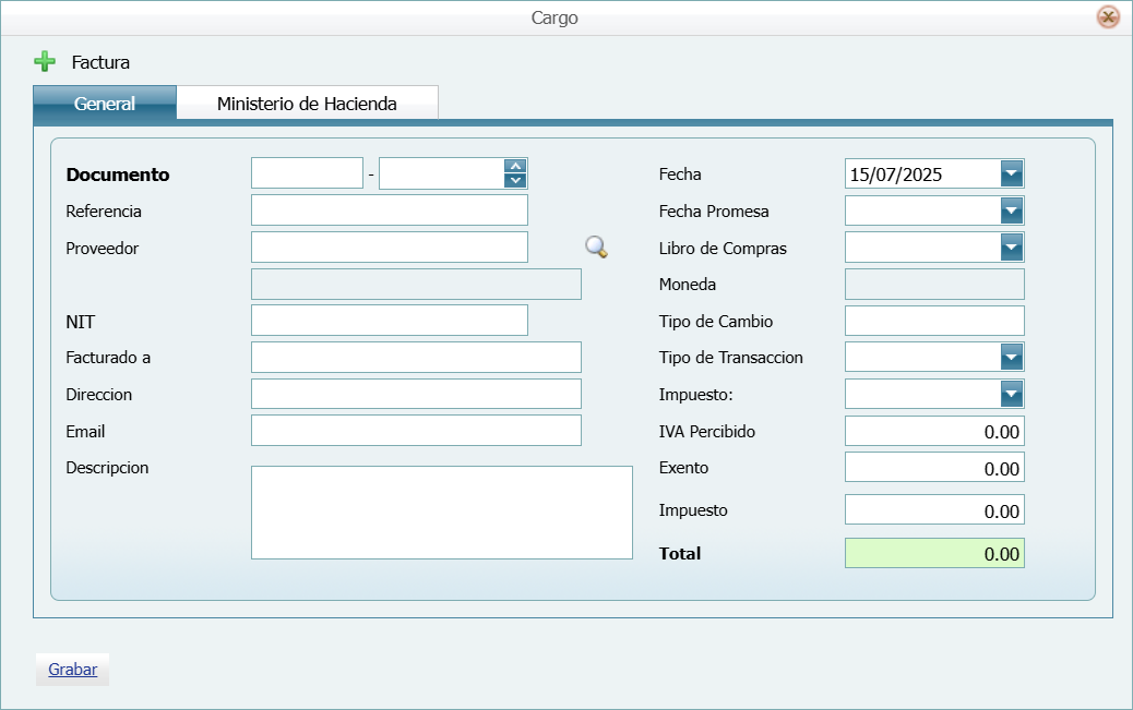 Compra Ordenes Cargos Orden Tipo Cargo Factura