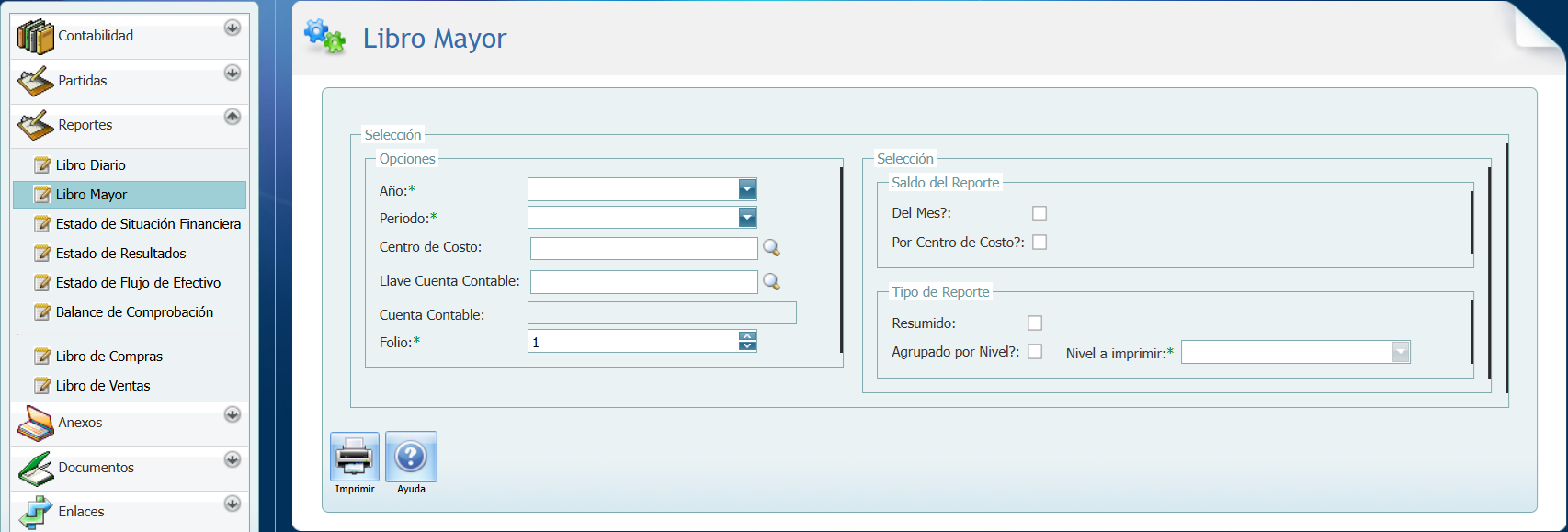 Contabilidad Reportes Libro Mayor SV