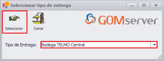 GOMserver Windows Cotizaciones Operar Tipo de Entrega