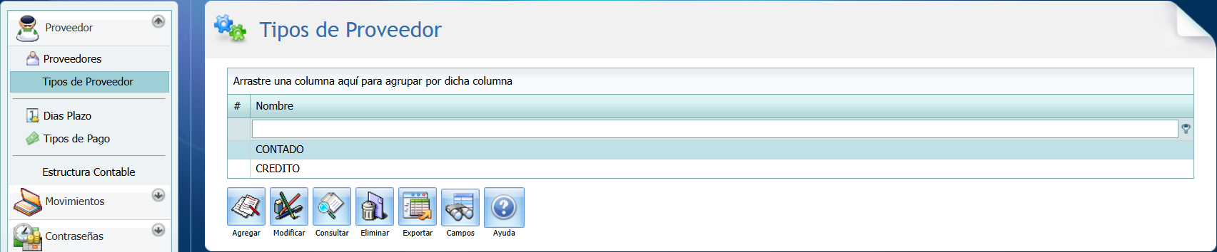 Cuentas por Pagar Tipo de Proveedor