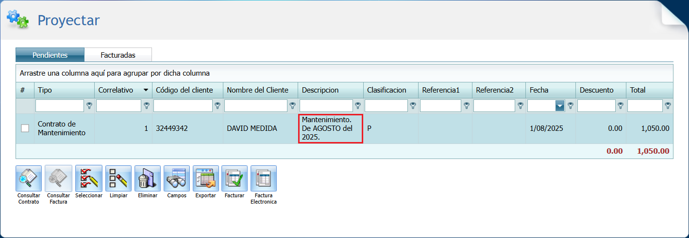 Cuentas por Cobrar Contratros Proyectar Mantenimiento