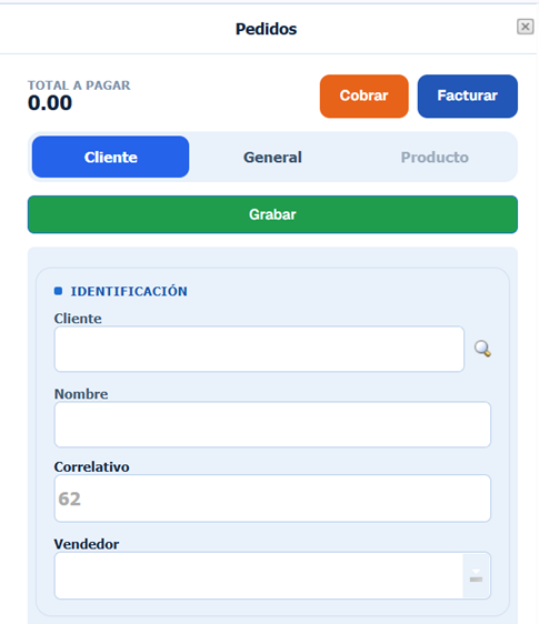 Inicio Facturacion Facturacion Pedidos Nuevo
