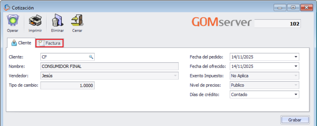 GOMserver Windows Cotizaciones Agregar Cliente