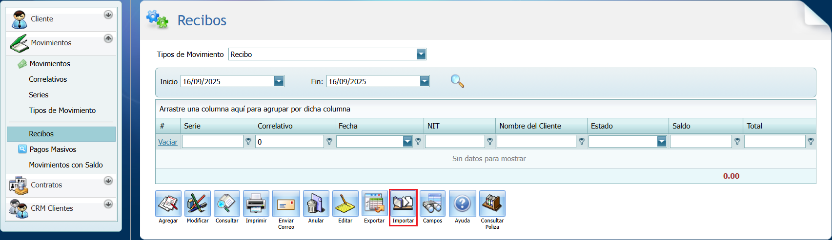 Cuentas por Cobrar Recibo Importar
