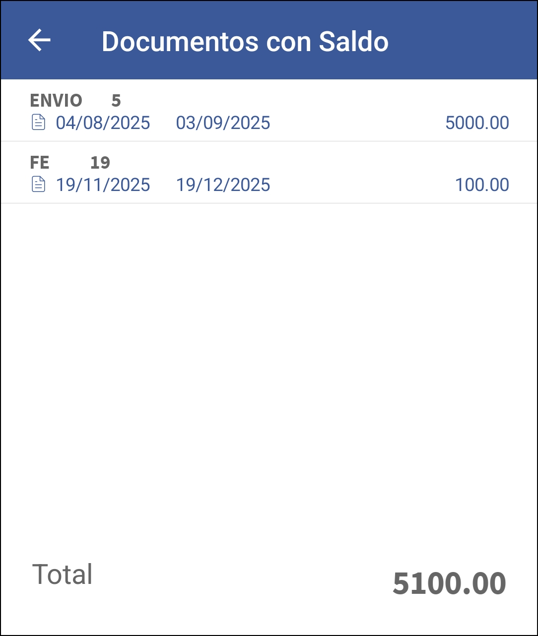 GOMserver App Recibos Ventana Documentos con Saldo