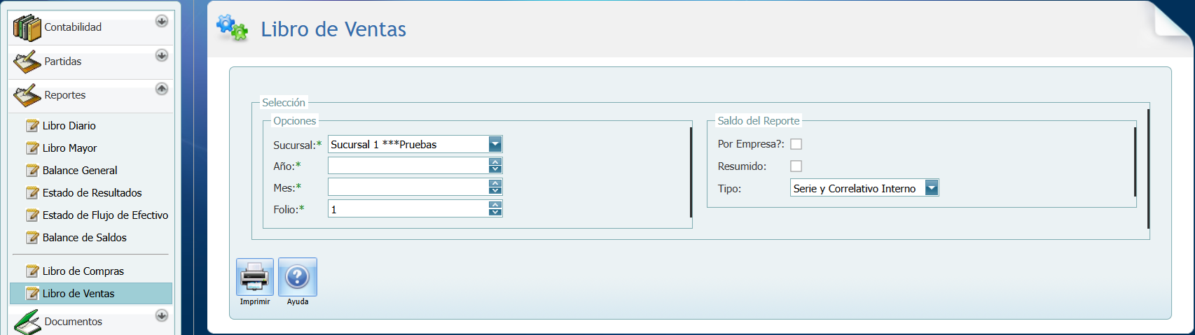 Contabilidad Reportes Libro Ventas