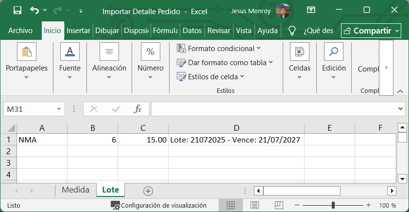Facturacion Pedido Importar Excel Lleno Lote