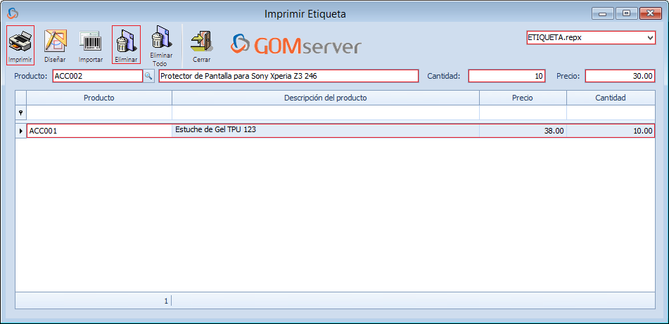 GOM server POS - Impresion Etiqueta