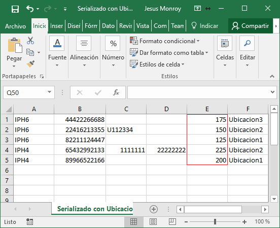Ingreso con Costo Existencia Masiva Serializado con Ubicacion