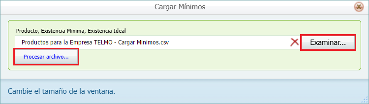 Cargar Minimo Archivo CSV
