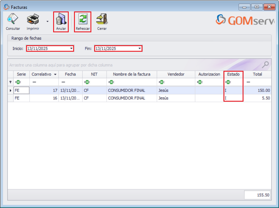 GOMsever Windows Factura A