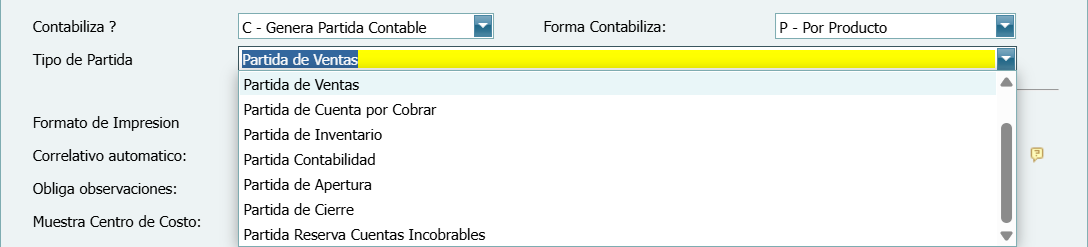 Contabilidad Enlaces Serie de Facturas Ventana Tipo
