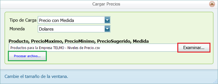 Carga de Precios Masivo CSV