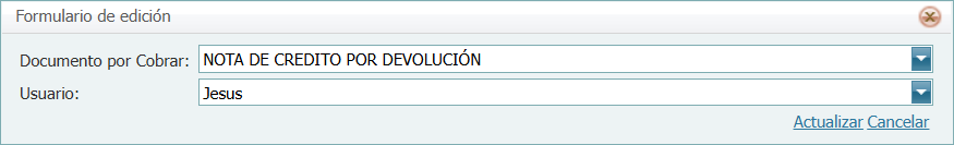 Seguridad Por Usuario Documentos por Cobrar Formulario Lleno