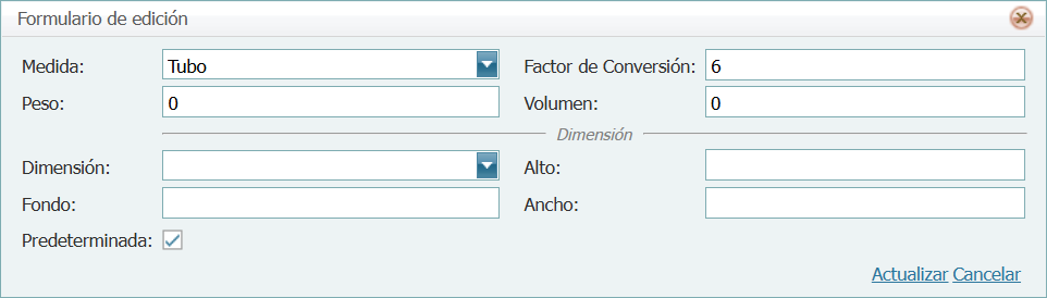 Precio Producto Medida Lleno