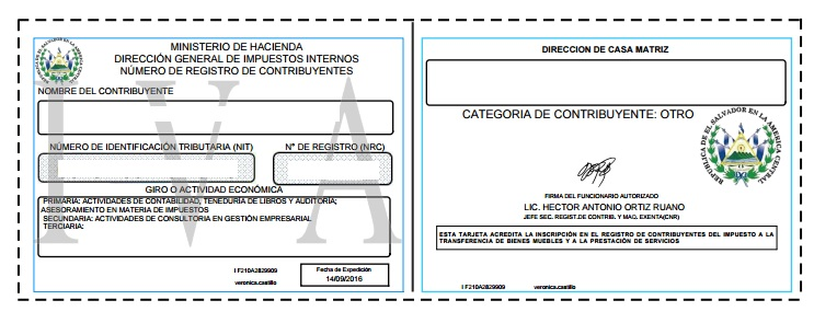 Tarjeta del IVA SV