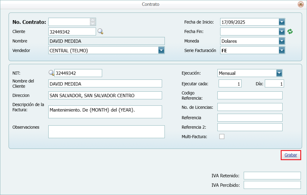 Cuentas por Cobrar Contratros Prospecto Agregar P3