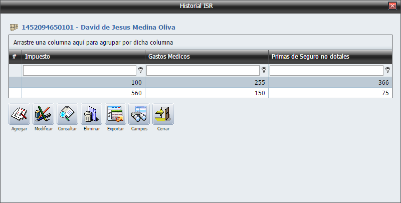 Empleados Nuevo Historial ISR Ventana Llena