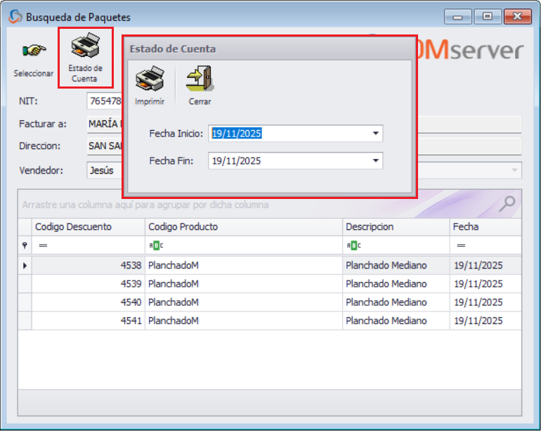 Facturacion Paquete Ventana Corte