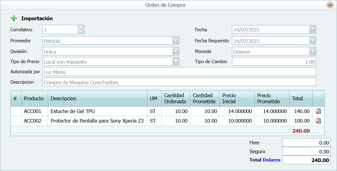 Compra Ordenes Enviadas a Proveedor Consultar