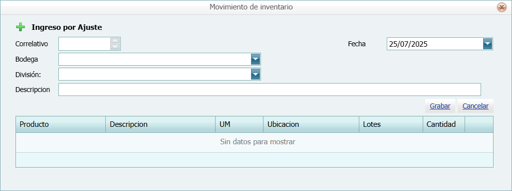 Movimientos Ingreso por Ajuste