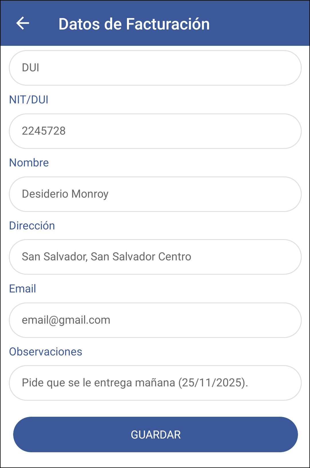 GOMserver App Pedidos Totales Datos Factura 2