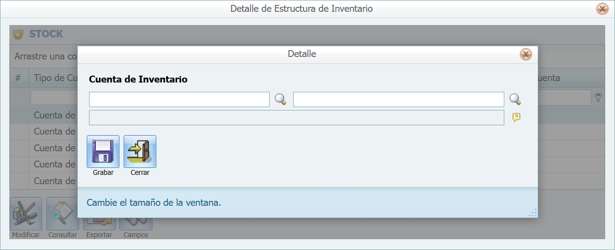 Contabilidad Enlaces Estructura de Inventarios Detalle Modificar