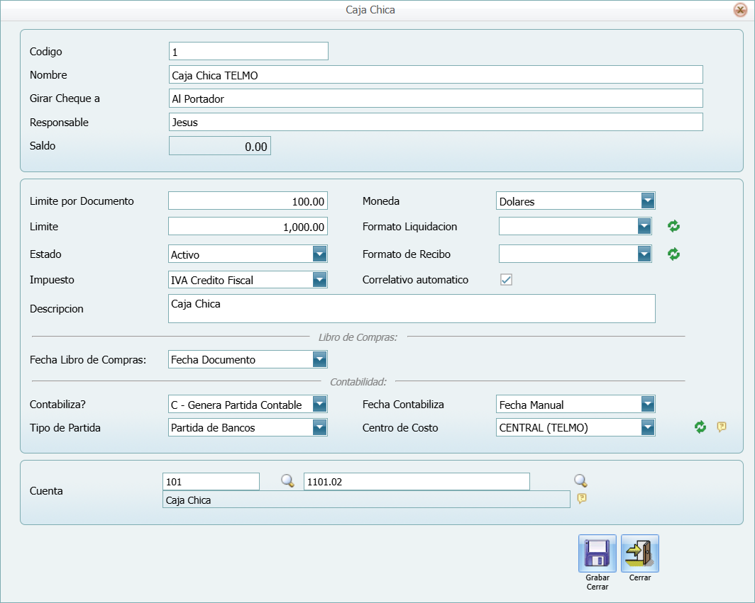 Bancos Caja Chica Configuracion