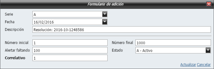 Crear Correlativo Serie A