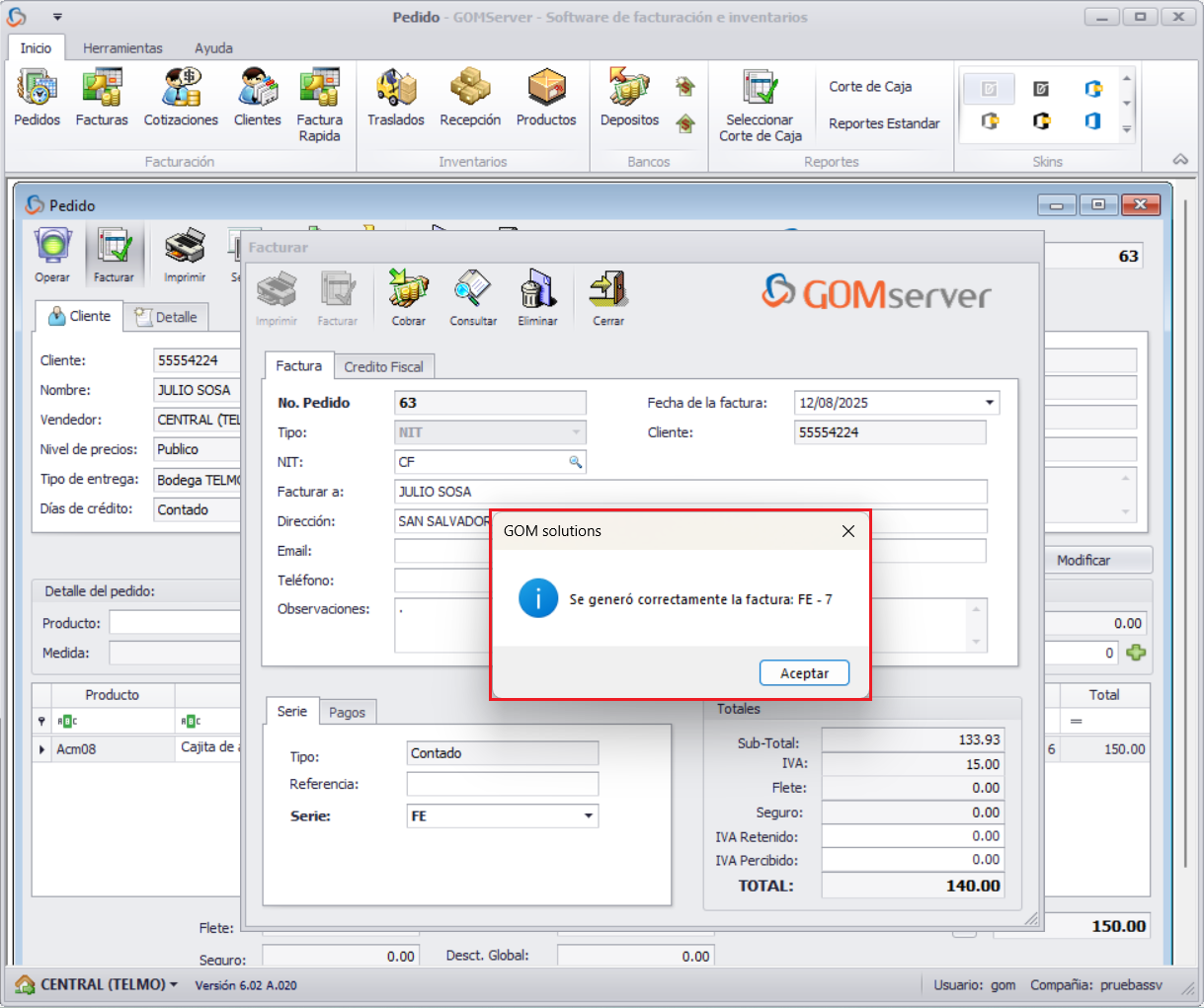 GOMserver Puntos de Descuento Canje Facturar
