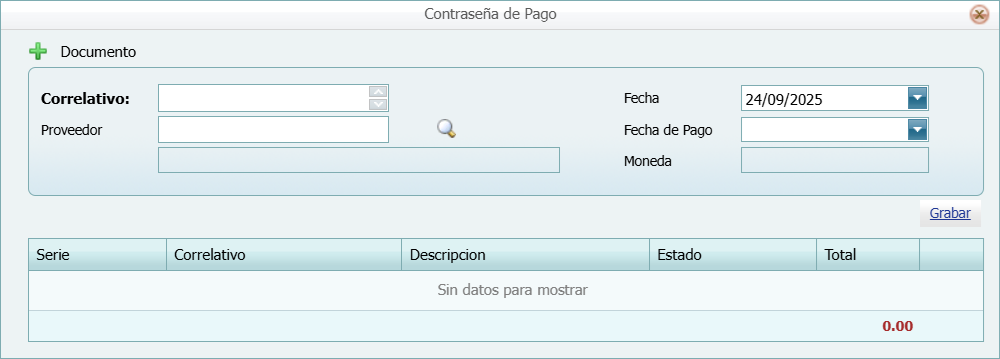 Cuentas por Pagar Contrasena de Pago Nuevo