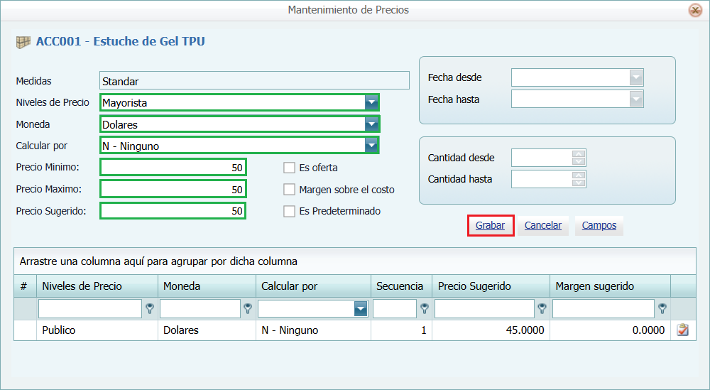 Ventana Precio Mayorista Lleno