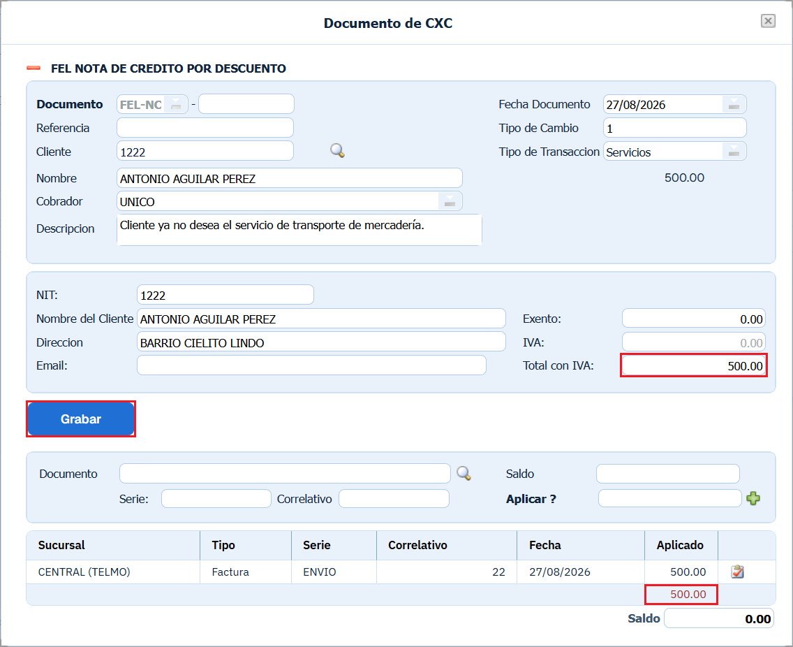 Cuentas Por Cobrar Movimiento FEL Credito Nuevo Lleno
