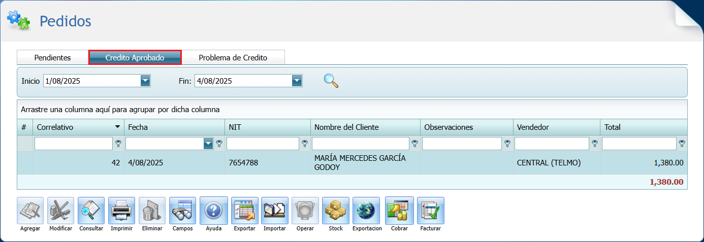 Facturacion Pedido Nuevo Credito Credito Aprobado