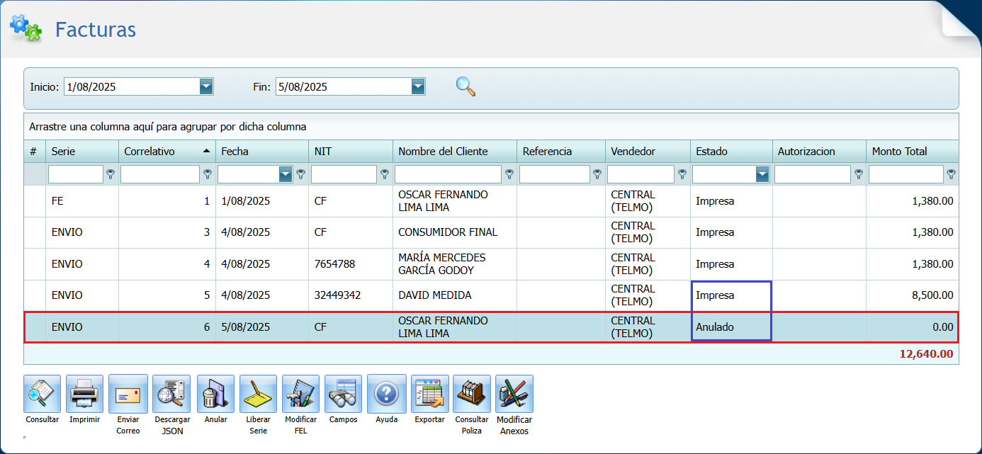 Facturacion Facturas Anulada