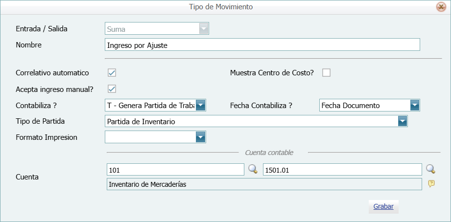 Contabilidad Enlaces Tipos de Movimiento Modificar