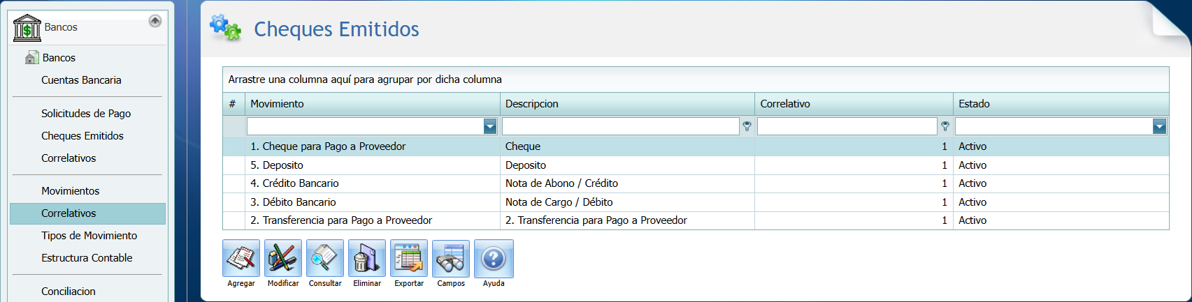 Bancos Documento Banco Correlativo